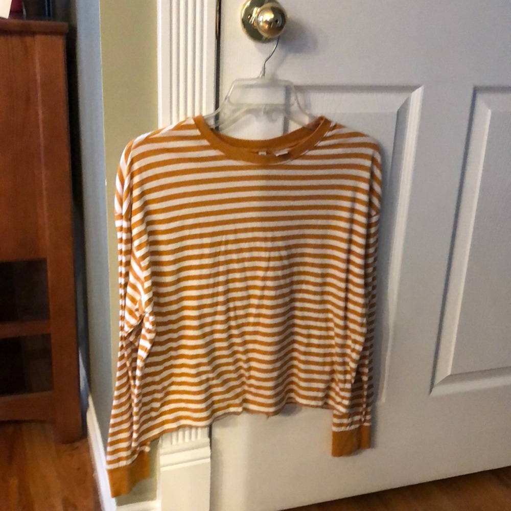 Women’s Long Sleeved Golden and White Stripped T-shirt